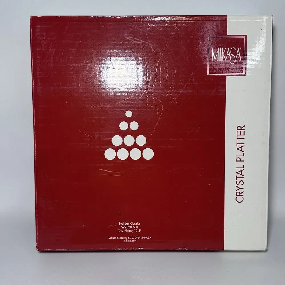NIB Mikasa Crystal Christmas Tree Holiday Platter - Fireplace 13.5x12”